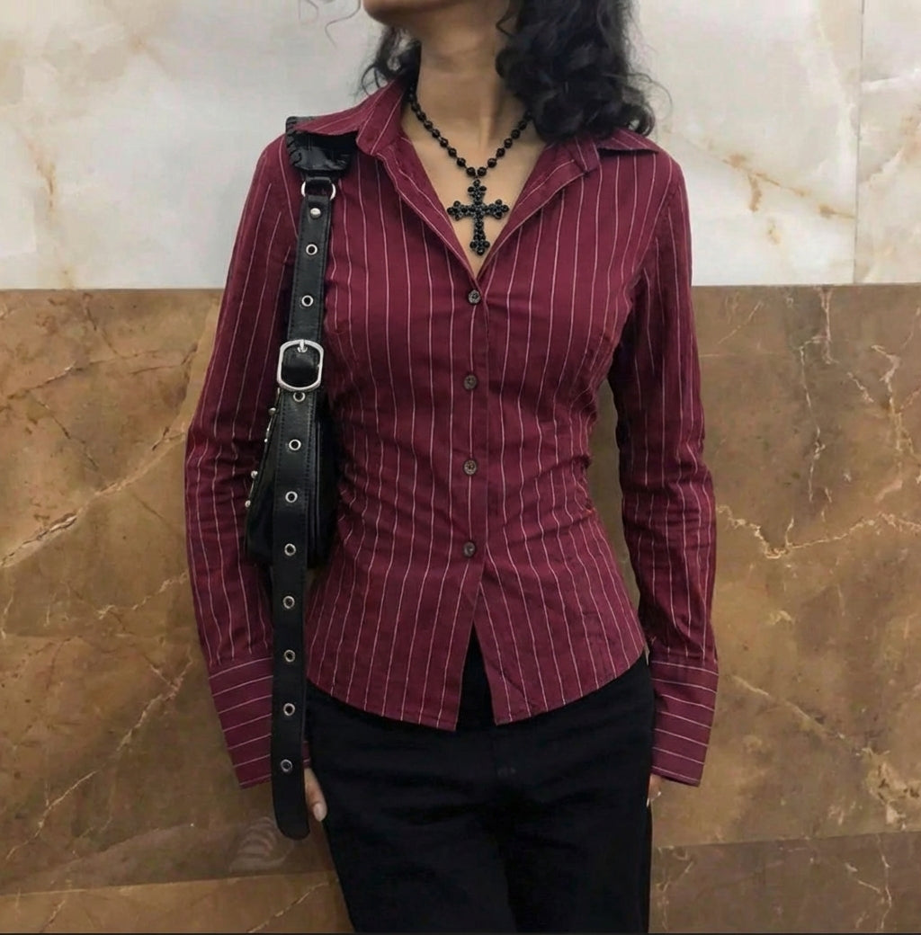 Wine & Lines Flare Blouse