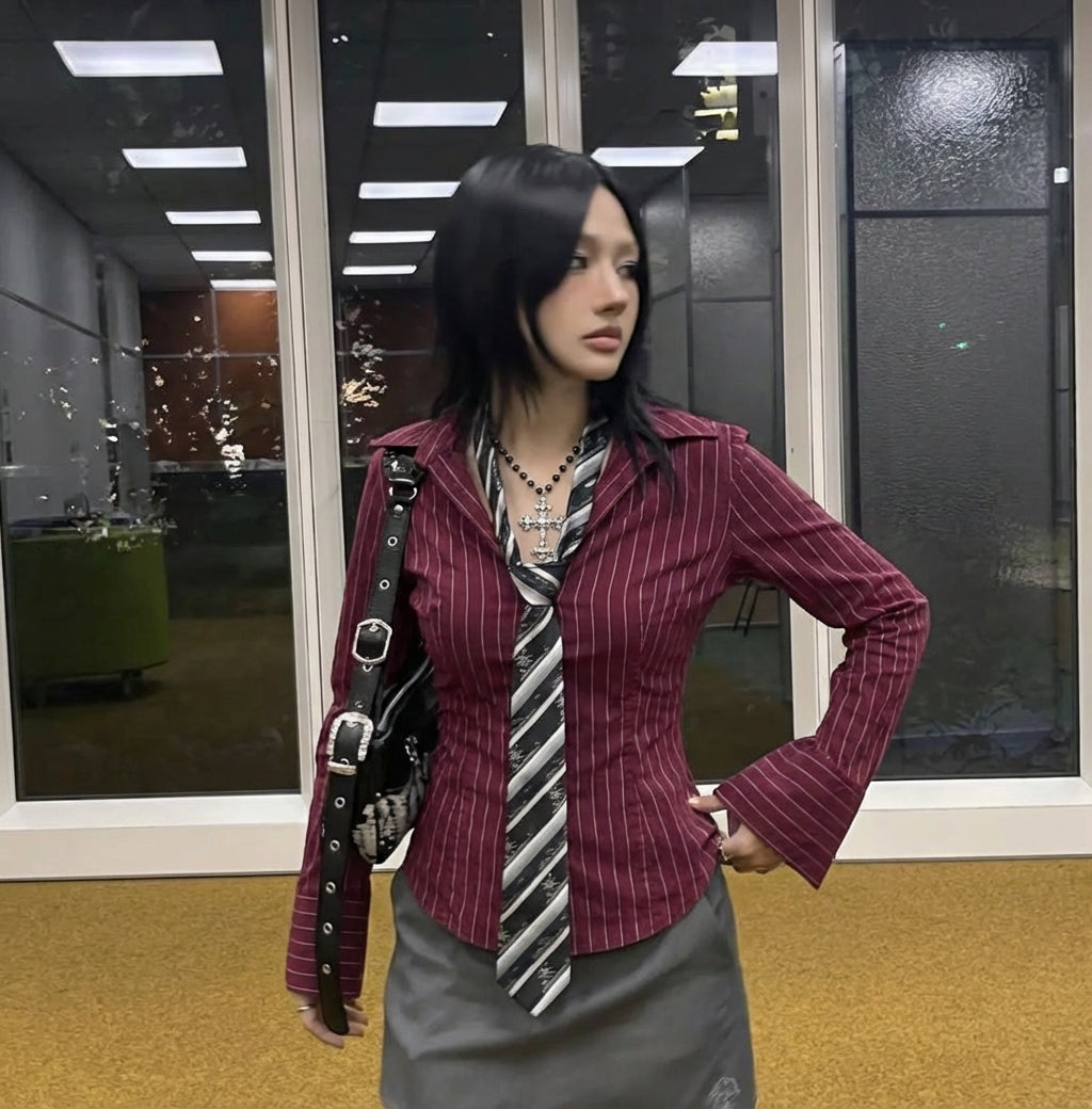 Wine & Lines Flare Blouse