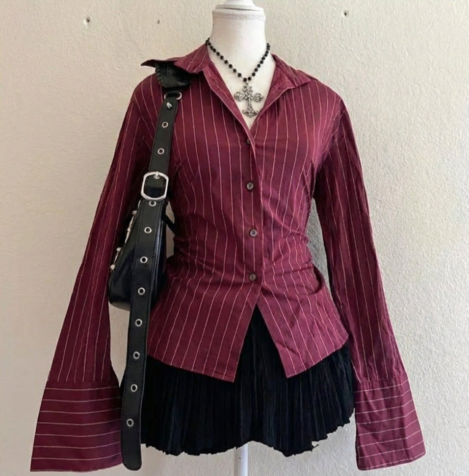 Wine & Lines Flare Blouse