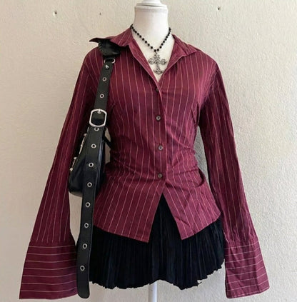 Wine & Lines Flare Blouse