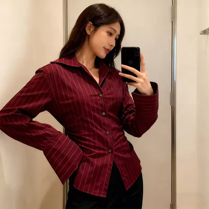 Wine & Lines Flare Blouse