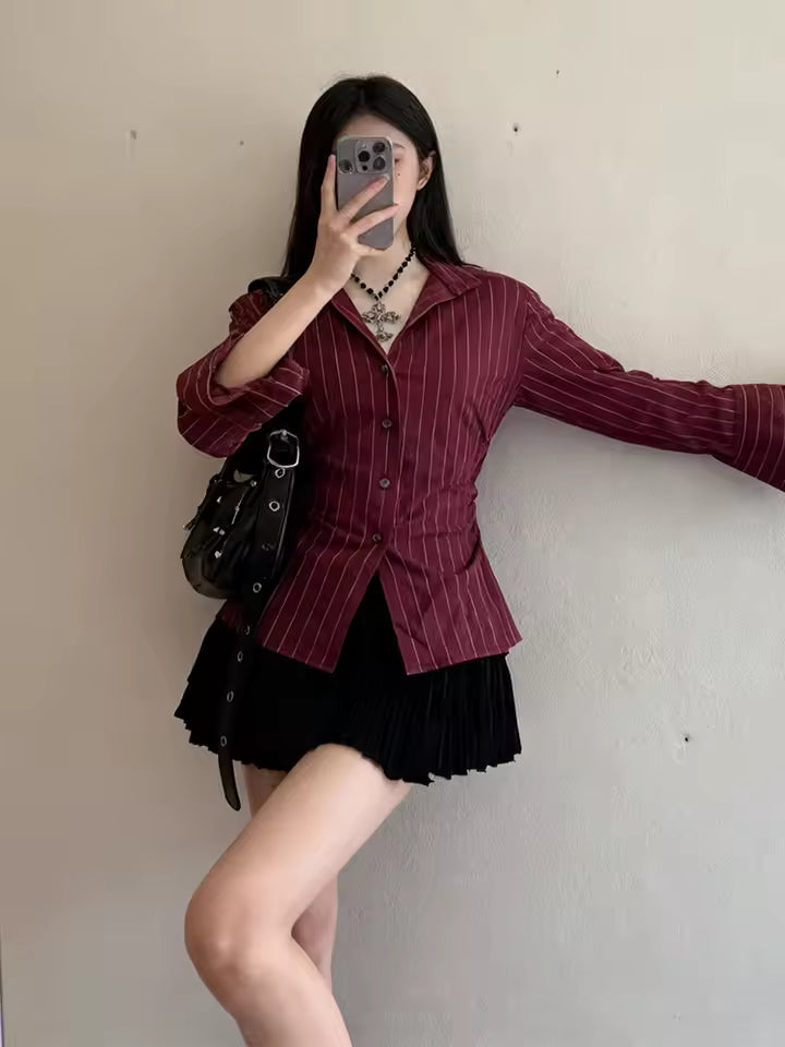 Wine & Lines Flare Blouse